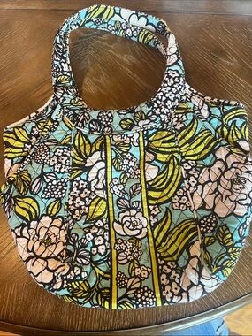 Vera Bradley Island Blooms Quilted Floral Tote Bag in Aqua, Lime & Black
